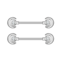 Macro detail of silver nipple barbells with crescent moon zircon and polished finish - Crescent Moon Style (2711) / Silver