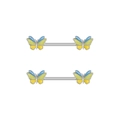Surgical steel butterfly nipple rings with blue and yellow enamel details for women - Blue Yellow Butterfly Style (2791) / Steel