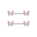 Pink butterfly nipple rings set with gradient enamel and pearls on stainless steel - Butterfly Artificial Pearl Style (2792) / Pink Purple Gradient