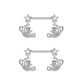 Detail of star and moon bear charms on silver nipple rings with sparkling cubic zirconia - Star Moon Bear Planet Pendant Style (2796)