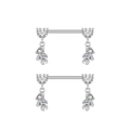 Silver nipple rings featuring heart-shaped zircon and cute hanging bear pendants - Heart Zirconia Bear Pendant Style (2795)