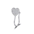 Macro shot of silver heart nose clip with micro-pave zircons and U-shaped band - Full Set Zircon Heart / Steel