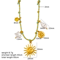 Adjustable woven rope necklace with star, sun face, and pearl pendants in 18K gold plated steel - Yellow Green Braided (CK1385)