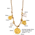 Bohemian woven cord necklace with 18K gold charms and pearls showing size specifications - Brown White Gold Braided (CK1391)