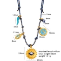 Collier vintage en acier titane avec pendentifs œil bleu et lune pour un look superposé - Tressé Bleu Gris (CK1389)