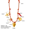 Collier corde tissée réglable avec pendentifs étoile, piment et coquillage or 18K - Tressé Orange Rouge Or (CK1388)
