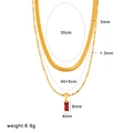 Double layer 18K gold plated titanium necklace with red zircon square stone pendant - Double Layer Snake Chain With Red Rectangle Zirconia