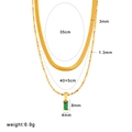 Collana a due strati placcata oro 18 carati con pendente in gemma verde e dettagli della catena - Catena a Serpente Doppio Strato Con Zirconia Rettangolare Verde Smeraldo