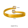 Bracciale rigido aperto in acciaio inossidabile 18k con zirconi quadrati e maglie - Tono Oro - Zirconia Bianco (CK1426)