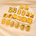 Vintage gold earring set featuring green zircon and embossed floral metal textures - Vintage Texture Earrings (CK128) / Gold