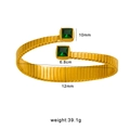 Bracciale rigido aperto in acciaio inossidabile placcato oro 18k con zirconi verdi quadrati - Colore Oro - Zirconia Verde (ck1427 Verde)