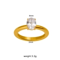 Golden open ring with oval zirconia main stone, 8mm height and 2mm band width - Size 6 / 8mm Style / Gold