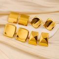 Gepolijste gouden geometrische oorknoppen set met vierkante en rechthoekige vormen - 6 Groene Zirkonia Geometrische Stijl (CK145) / Goud