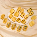 Golden vintage style stud earrings collection featuring heart and zircon details - Irregular Collection Style (CK88) / Gold