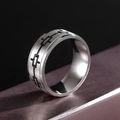 Mens vintage stainless steel ring with black geometric chain pattern and matte finish - US 7 / Steel