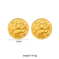 Golden titanium steel stud earrings with retro 23mm round relief rowing pattern - Coin Relief Style (CK119-Gold)