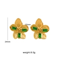 Vintage golden flower stud earrings with brushed metal finish and green gemstones - Green Zirconia Petal Style (CK171) / Gold-Green