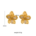 Golden flower earrings with clear zircon stones in a 24mm by 22mm floral design - Clear Zirconia Petal Style (CK171) / Gold-Transparent