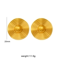 18K gold plated titanium steel disc stud earrings featuring concentric textures and 25mm diameter - Concentric Circle Style (CK266-Gold)