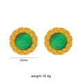 Retro round gold steel earrings with green stones, 25mm diameter and 18.4g weight - Green Gem Inlaid Style (CK1273-Gold-Green)