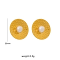 Vintage style gold geometric textured stud earring with center white pearl inlay - Pearl Inlaid Style (CK1281-Gold-White)