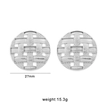 Silver vintage round stud earrings with embossed mesh texture in stainless steel - Mesh Woven Style (CK1313-Steel)