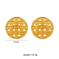 Retro golden round earrings with woven relief and matte texture, 27mm diameter - Mesh Woven Gold Style (CK1313-Gold)