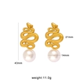 Golden titanium steel snake drop earrings with large white pearl measuring 43mm - Snake Shape Artificial Pearl Earrings (CK27)