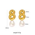 Golden number 8 drop earrings with 12mm white teardrop pearl and stainless steel finish - Number 8 Shape Artificial Pearl Earrings (CK28)