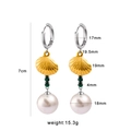 18K gold plated stainless steel drop earrings with green zircon and 18mm large pearl - Shell Green Rhinestone Artificial Pearl Drop Earrings (CK10)