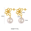 18K gold-plated flower-shaped pearl drop earrings with size measurements of 48mm height - Gold Flower Artificial Pearl Drop Earrings (CK13)