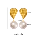 18K gold plated heart shape earrings with large white pearl drop for women style - Gold Heart Artificial Pearl Drop Earrings (CK185)