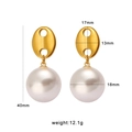 Golden snake-shaped pearl drop earrings with elegant white pearl in size 18mm - Gold Double Hole Artificial Pearl Drop Earrings (CK282)