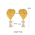 Hammered golden heart earrings with rectangular crystal pendant and detailed size specs - Gold Heart Square Rhinestone Drop Earrings (CK283)