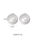 Silver hammered metal earrings with 14mm white pearls in a bold minimalist style - Steel Color Round Artificial Pearl Stud Earrings (CK476)