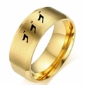 Golden stainless steel anime ring with brushed finish and menacing logo on white background - US 7 / Gold