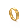 Polished gold plated stainless steel ring with center cubic zirconia stone inlay - US 6 / Male Style / Gold