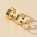 Three-piece set of minimalist golden C-shaped open rings with polished mirror finish - Adjustable Open / Gold 3-Piece Set