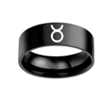 Bague large en acier inoxydable noir avec le symbole du signe zodiacal Taureau - Taille 7 / Taureau-Noir