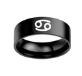 Bague large en acier inoxydable noir avec le symbole blanc du zodiaque Cancer - Taille 7 / Cancer-Noir