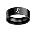 Bague minimaliste en acier inoxydable noir avec symbole du signe du zodiaque Lion - Taille 7 / Lion-Noir