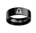 Bague large en acier inoxydable noir avec symbole du signe du zodiaque Balance en blanc - Taille 7 / Balance-Noir