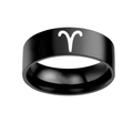 Bague large en acier inoxydable noir avec le signe du zodiaque du Bélier blanc - Taille 7 / Bélier-Noir