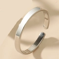 Minimalist polished silver open cuff bracelet with industrial mirror finish on warm base - Adjustable Open / Silver 2mm