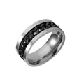 Bague décapsuleur en acier titane avec chaîne cubaine noire et bords argentés polis - Taille 6 / Bague Chaîne / Noir
