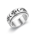 Rotating stainless steel spinner ring with moon and stars pattern for anxiety relief - US 6 / Star Moon Pattern Spinning Style / Silver