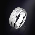 Brushed stainless steel ring with polished center groove and mirror finish inner band - US 5 / Silver