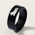 Polished black stainless steel ring featuring a laser-marked silver dog silhouette pattern - Size 5 / Dog Outline (M268JR2010-8BK) / Black