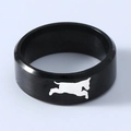 Matte black stainless steel ring featuring a white bulldog silhouette engraving - Size 5 / Bulldog Silhouette (M272JR2010-8BK) / Black