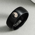 Brushed black titanium ring featuring a Yin Yang pattern and inner engraving - Yin Yang